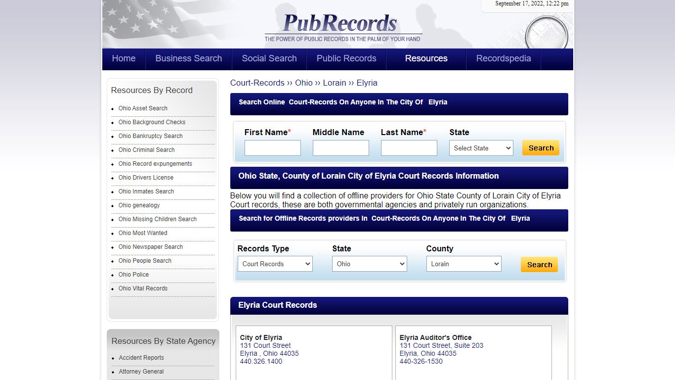 Elyria, Lorain County, Ohio Court Records - Pubrecords.com